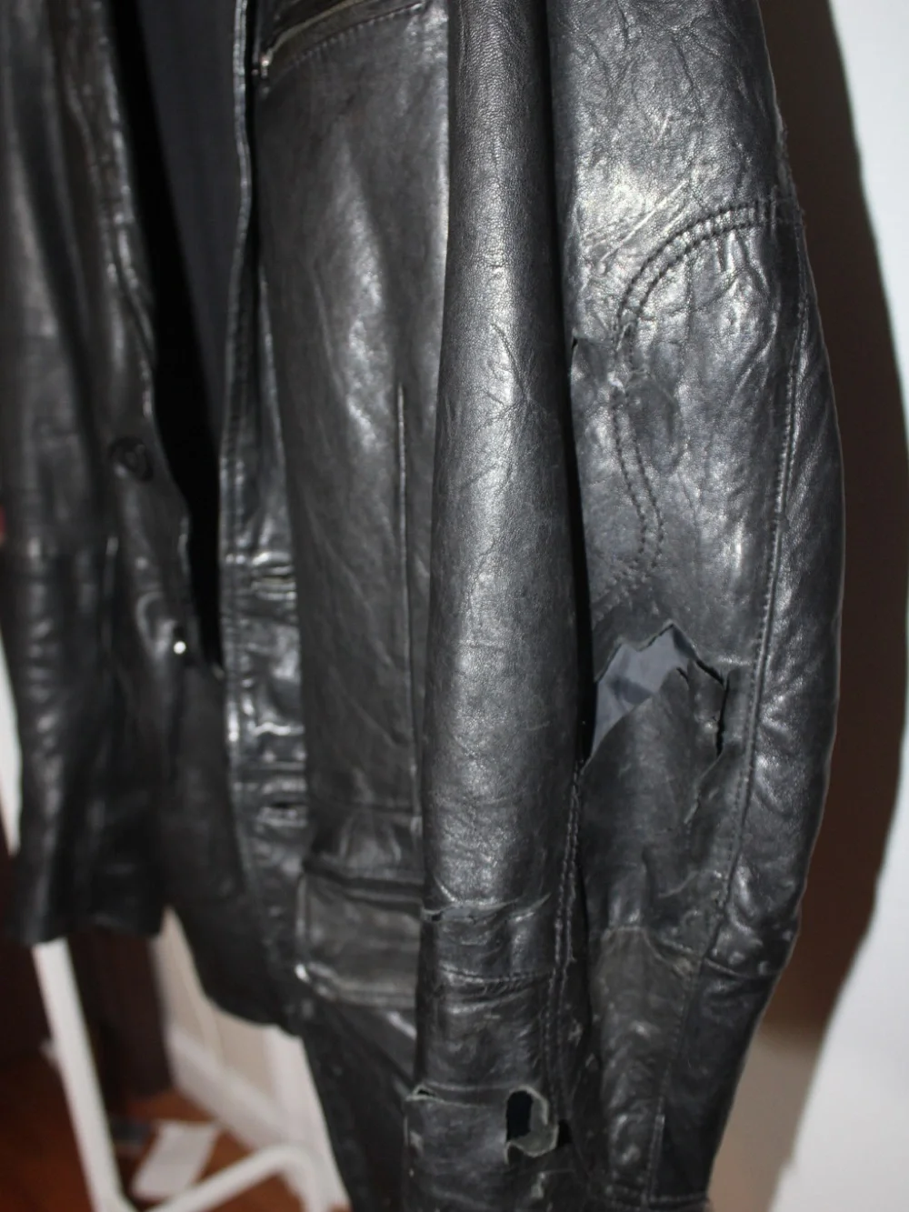 VINTAGE thrifted Diesel Men's Black Distressed Leather Jacket